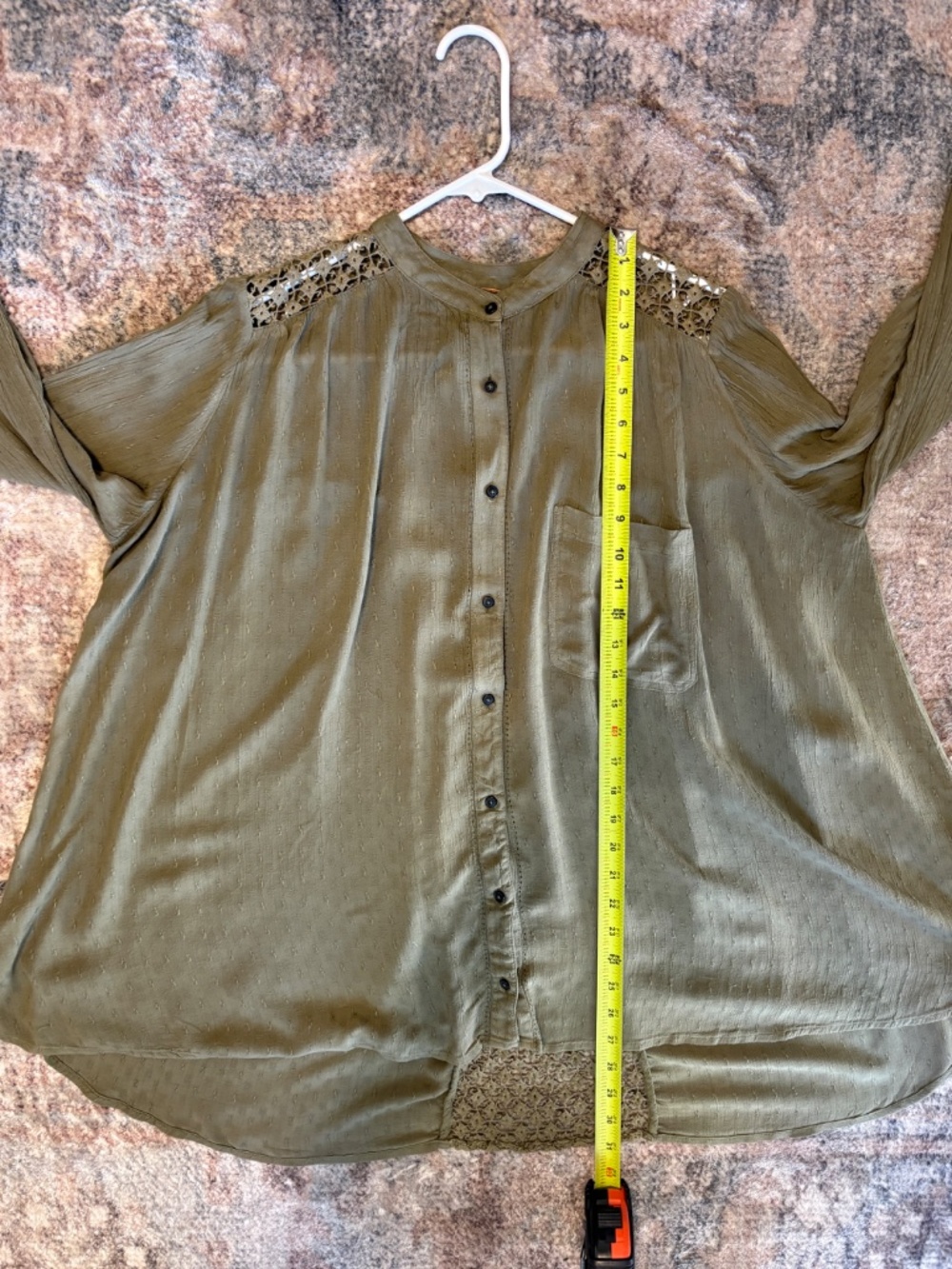 Free People Womens Button-Front The Best Shirt Top Blouse L Green Crochet Lace - Picture 8 of 9